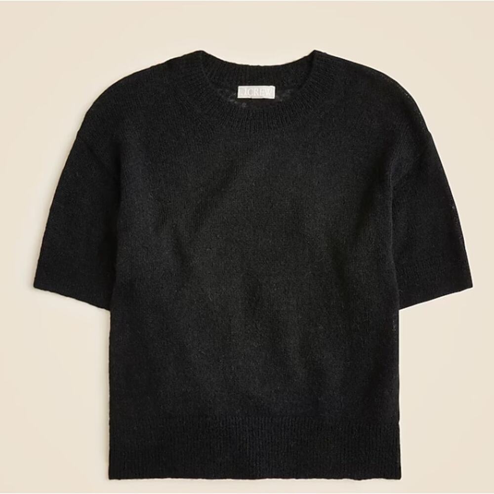 J.Crew Alpaca-Blend Oversized Sweater T-Shirt SZ S Black Short Sleeve Crew Neck